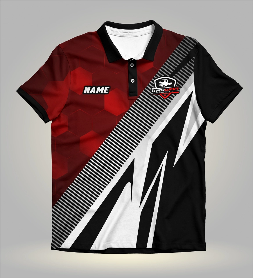 polo shirt full sublimation design black red white